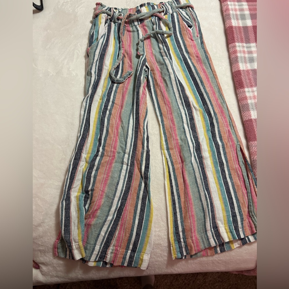 Striped Wide-Leg Cotton Blend Pants in Multicolor